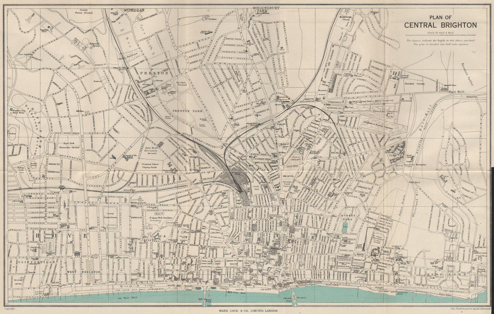 CENTRAL BRIGHTON vintage town/city plan. Sussex. WARD LOCK 1950 old map